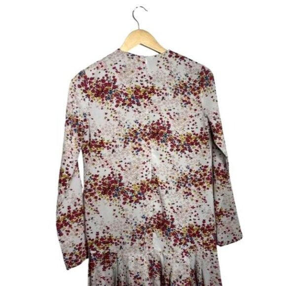 MDRN Balfour Pleated Ditsy Floral Long Sleeve Drop Waist Tea Length Dress Size X - Picture 4 of 8